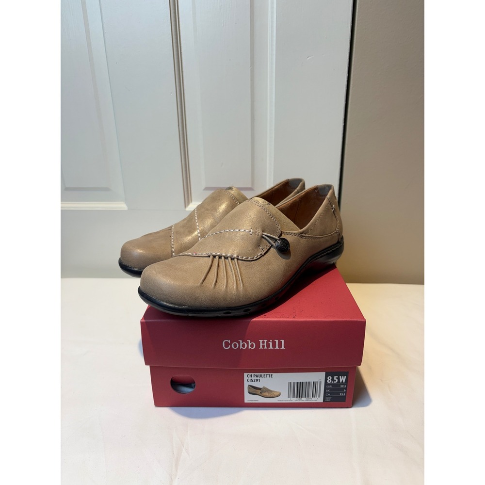 Cobb Hill Paulette Grey/Beige Leather Comfort Slip On Shoes Womens 8.5 W